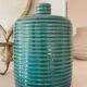 Duck blue ribbed glazed ceramic bottle vase – Mid-Century style