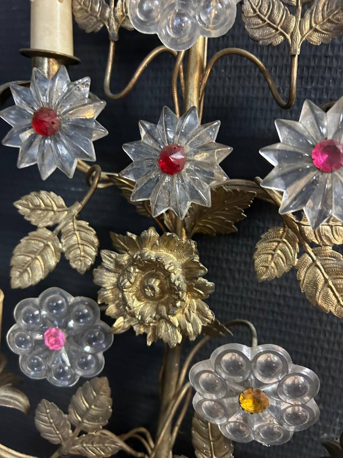 Important Pair of Church or Chapel Wall Lights in Gilded Brass and Glass, Late 19th Century, H 70 Cm