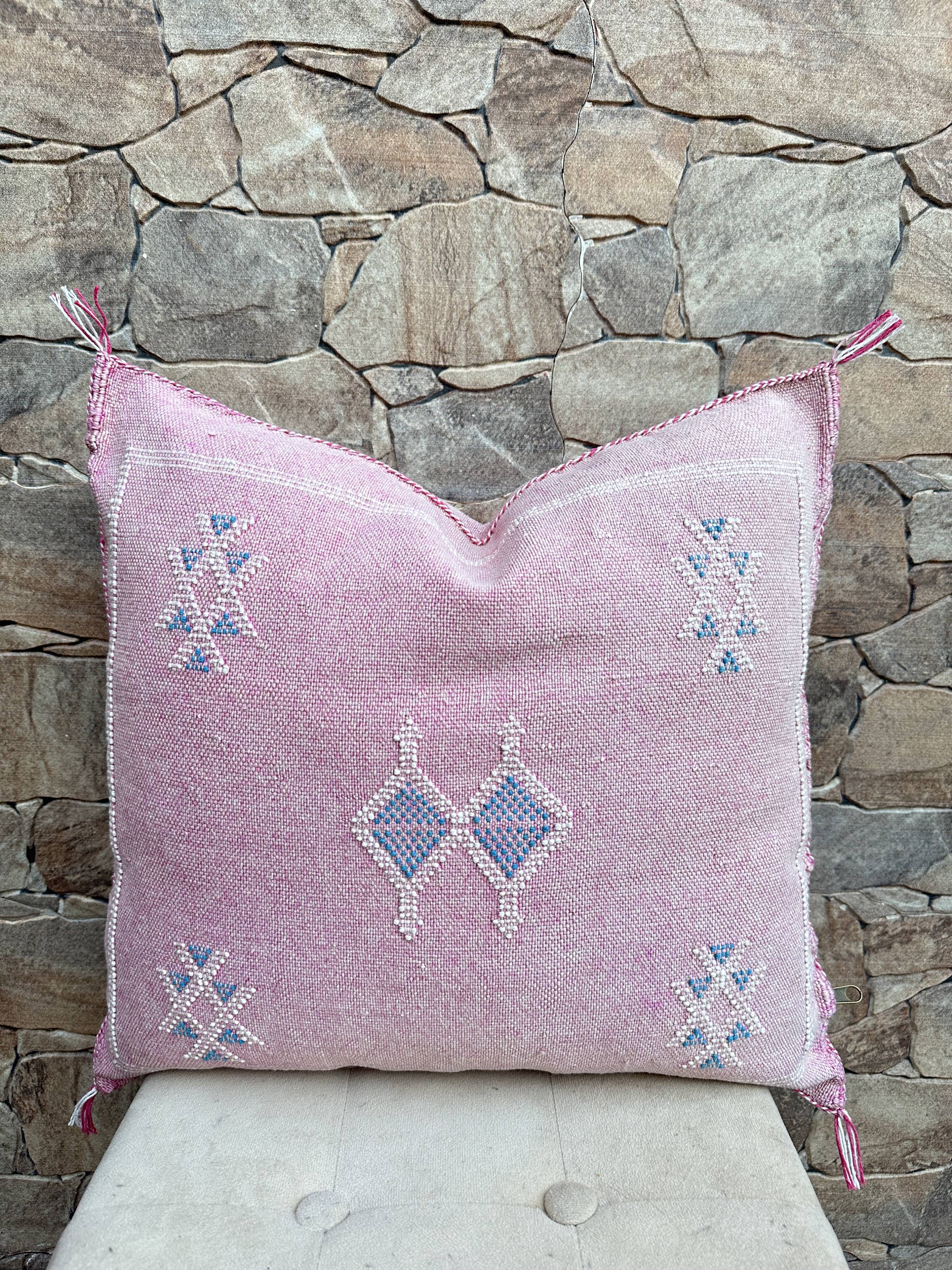 Handmade Moroccan silk cushion cover, cactus pattern