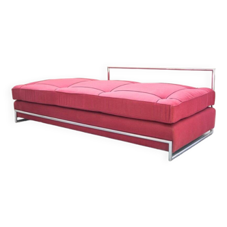 Vintage 1980s Eileen Gray Red Fabric and Metal Daybed