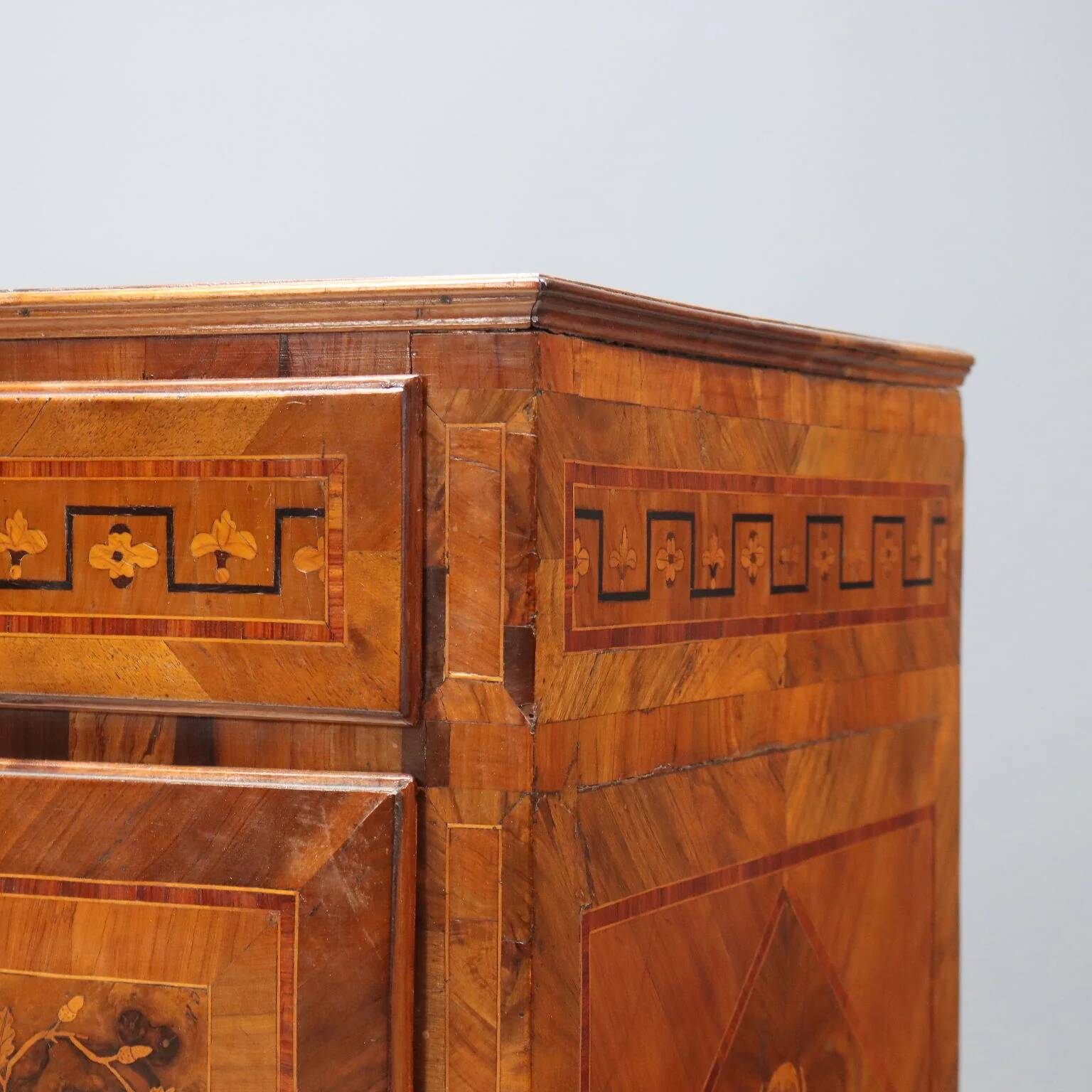 Pair of antique neoclassical walnut commodes from the 18th century.
