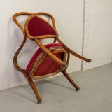 Red Velvet Heartshaped Wooden Vintage Design Side Chairs. Set of 2. 1950s