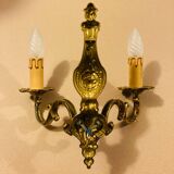 Louis XV Style double wall light in gilded bronze from the 20th century.