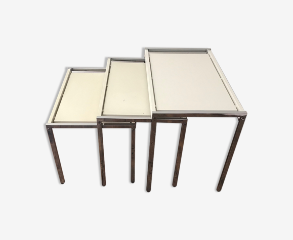 Tables gigogne bois chrome 1970