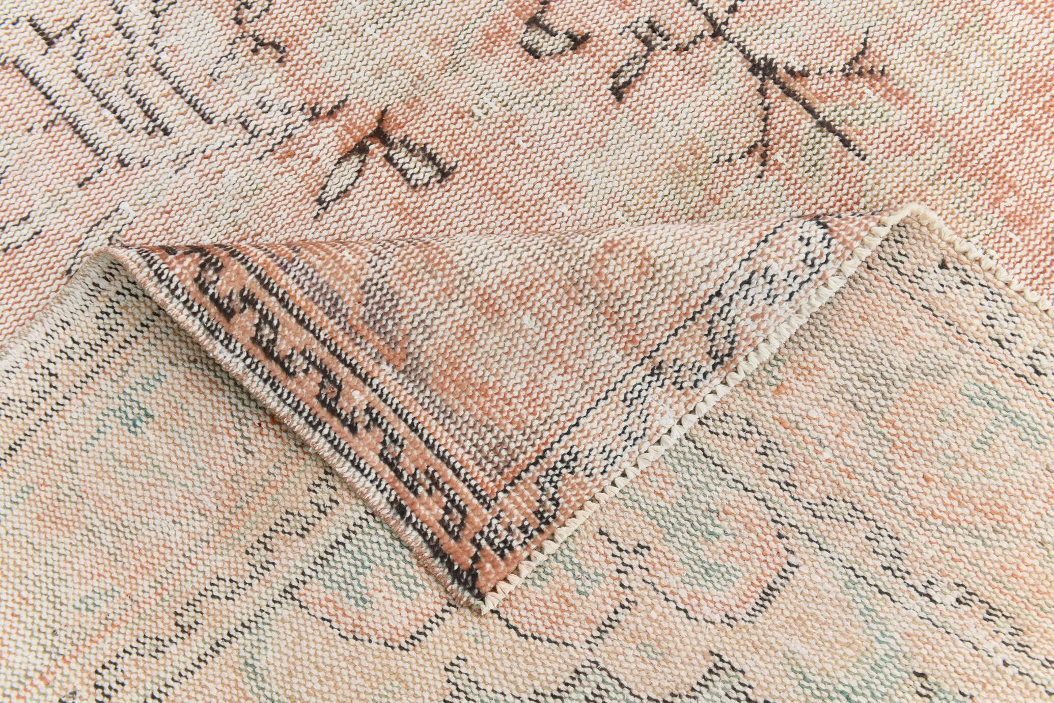 Blush Pink Muted Turkish Vintage Handmade Wool Carpet Rug, 191x316 Cm