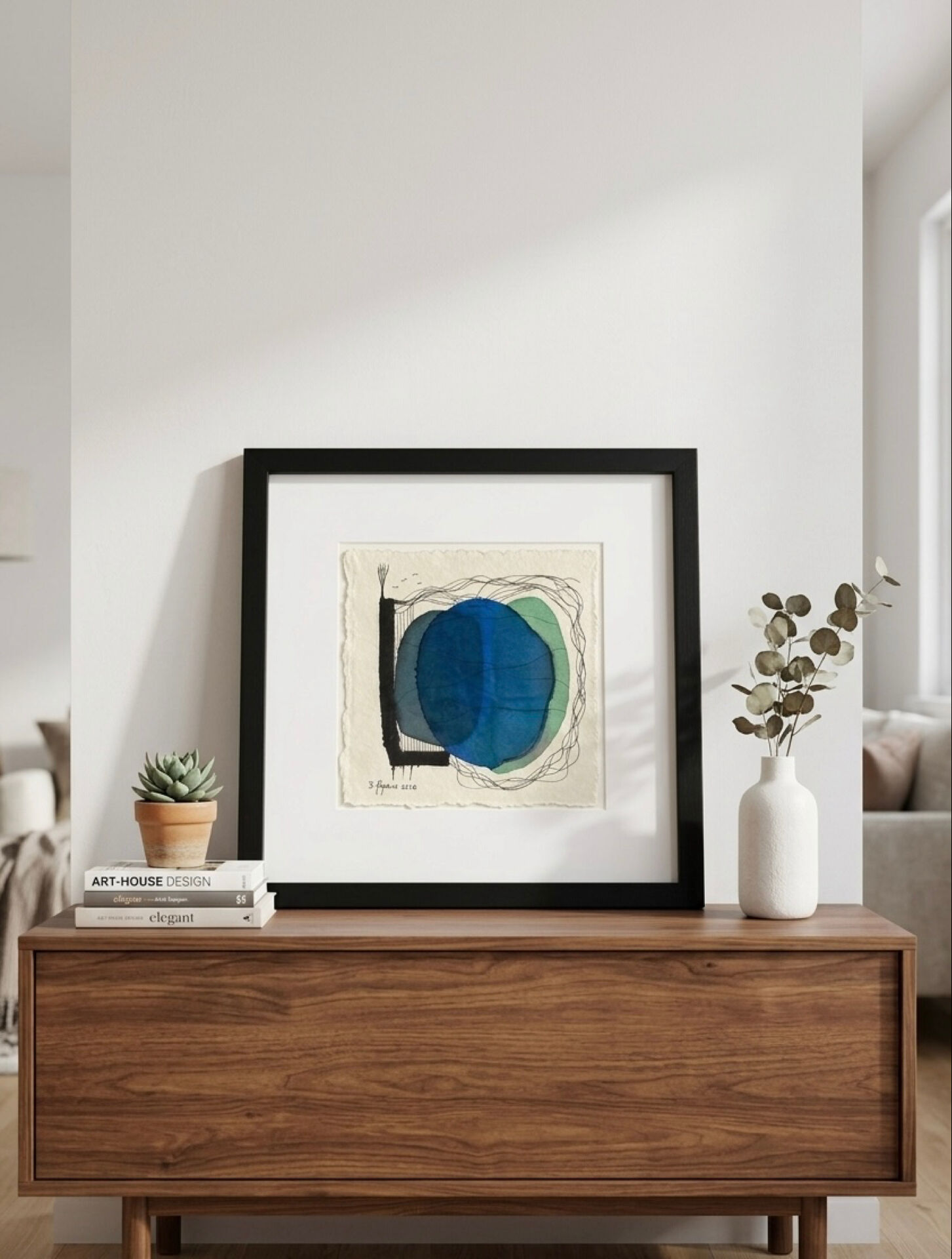 Original Abstract Drawing Framed 33x33 cm