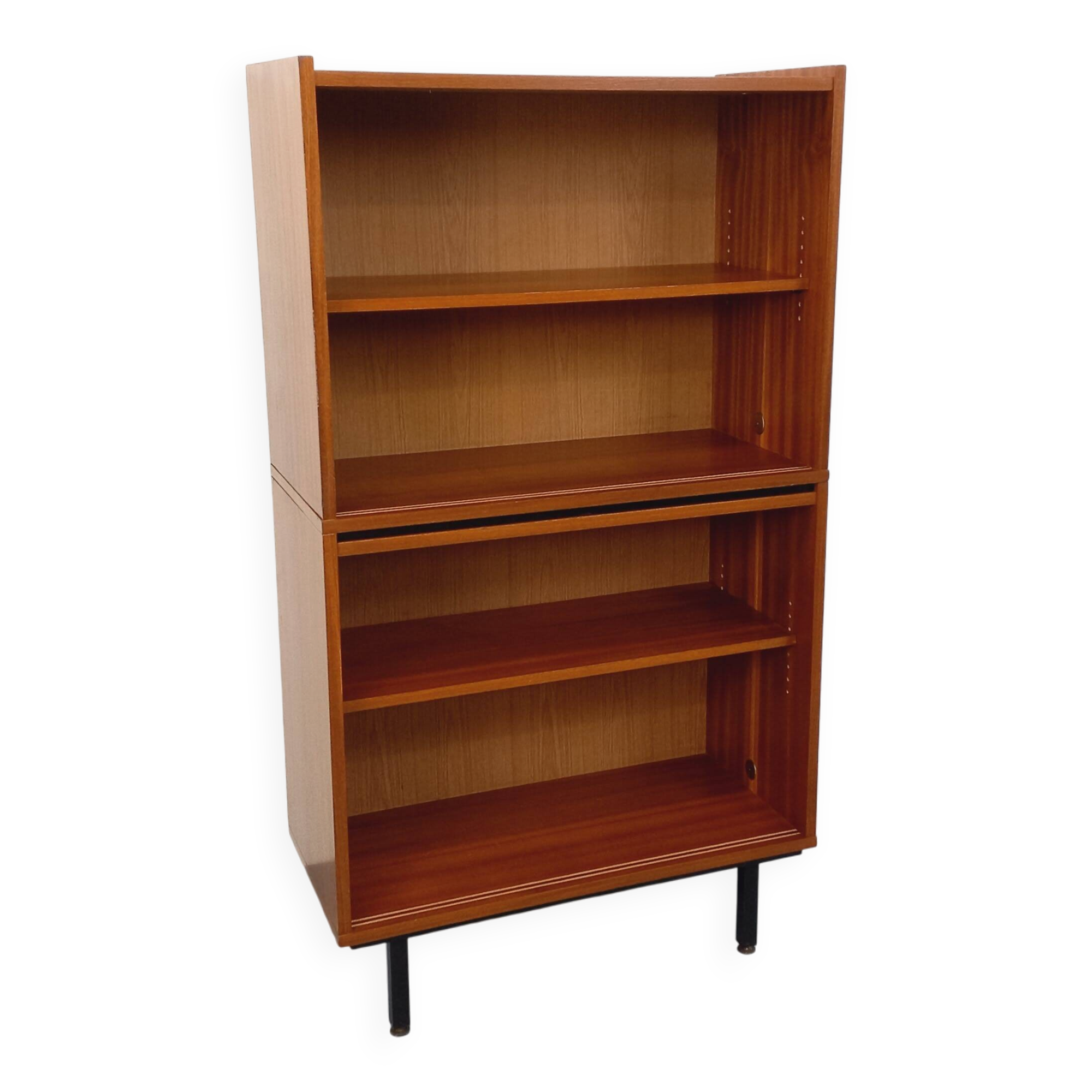 Vintage wooden bookshelf in teak style from the 1960s.
