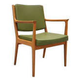 Used vintage armchair Scandinavian style Oak frame and green imitation leather 1960s Denmark