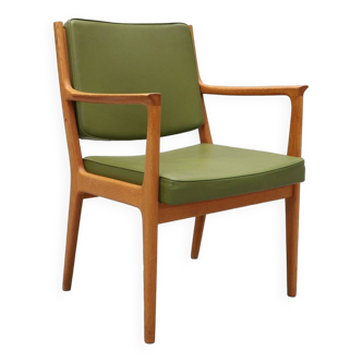 Fauteuil vintage occasion style scandinave armature chêne et simili-cuir vert 1960 danemark