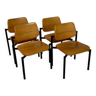 Martin Stoll - Suite de quatre chaises en hêtre et métal noir - c. 1975