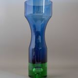 Mid-century modern Scandinavian bright blue and emerald green glass vase from Borgström Åseda, Sweden