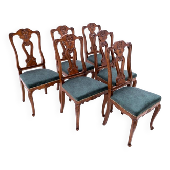 Set of 6 oak chairs, Western Europe.