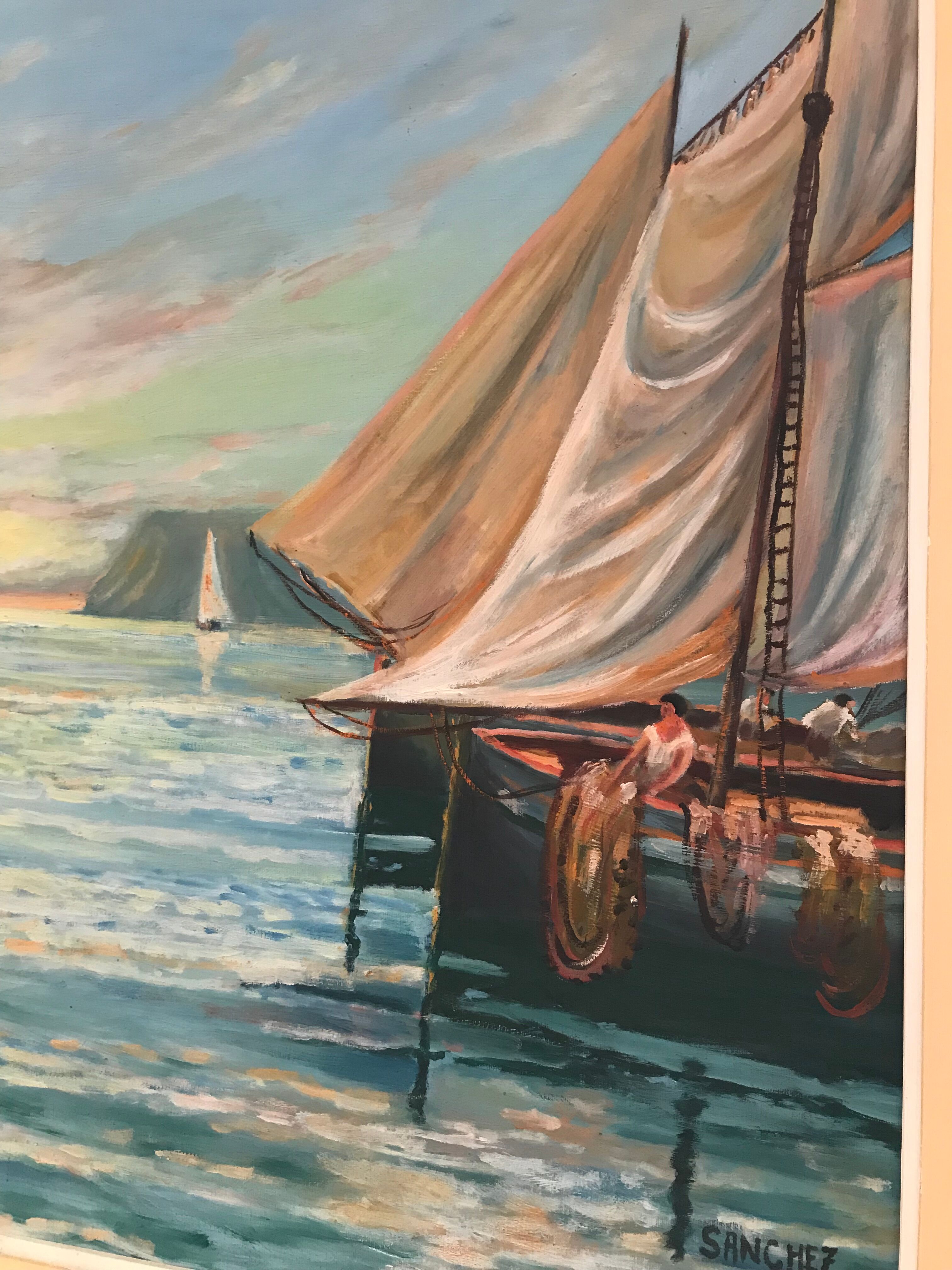 Marine oil on canvas signed Sanchez