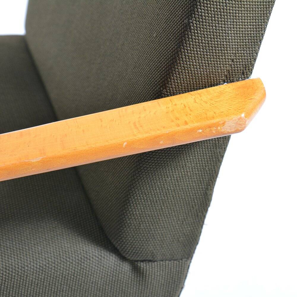 Mid-century armchair in green fabric and beech wood by Jitona, Czechoslovakia 1960s