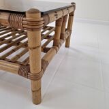 Italian bamboo coffee table with smoked glass, 1970s