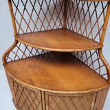 1960s vintage corner rattan bookshelf