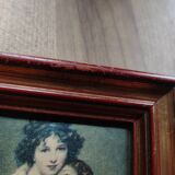 Miniature wooden frame with Vigée Lebrun and her daughter on fabric