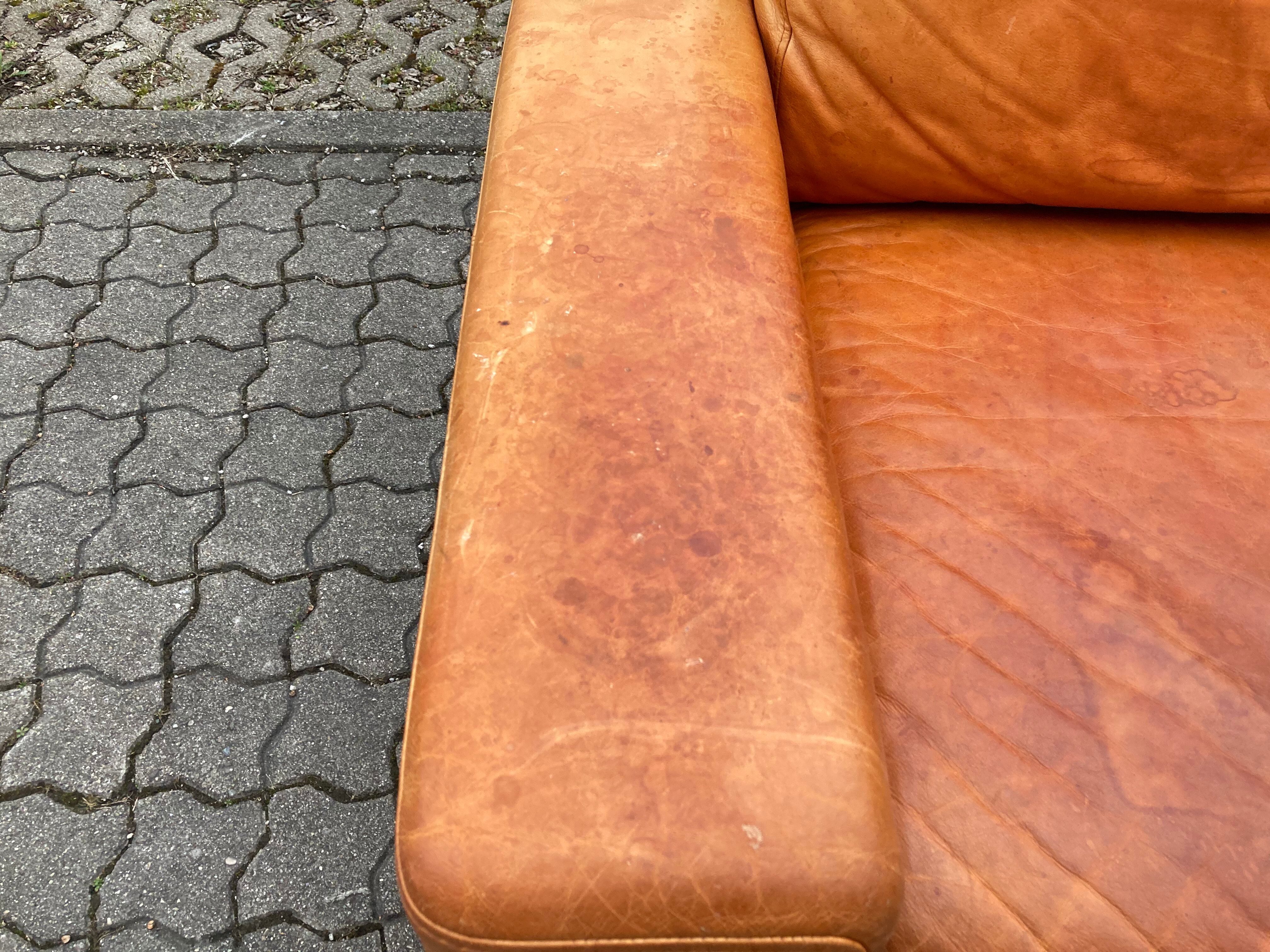 Danish Modern Mid Century Vintage Cognac Leather Sofa
