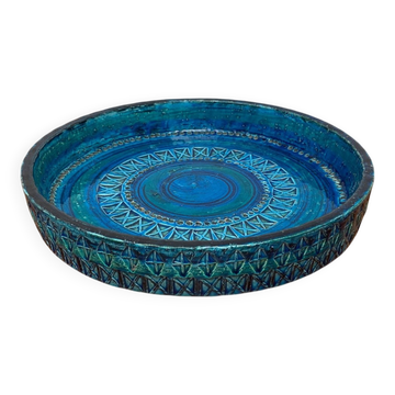Grand bol en poterie Rimini Bleu du milieu du siècle par Aldo Londi pour Bitossi, Italie, années 1960