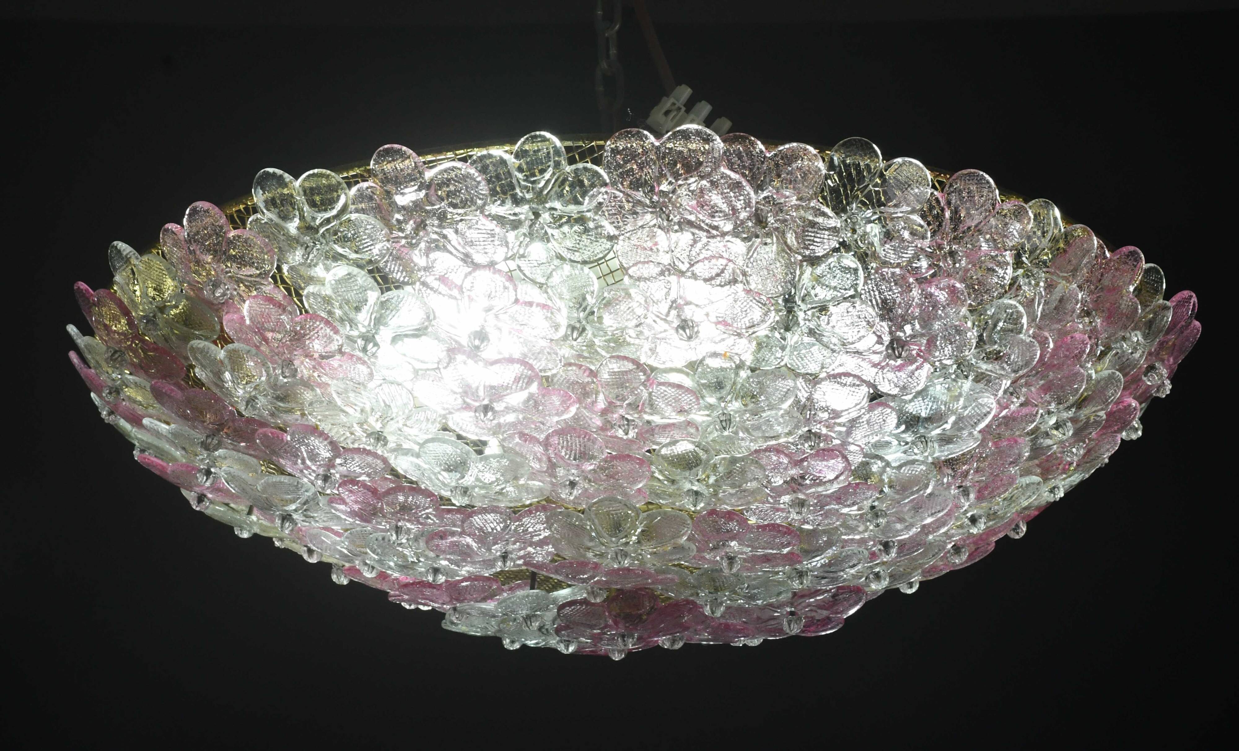 Wonderful Extra Large Size Pink Murano Glass Ceiling Light Flower by Seguso