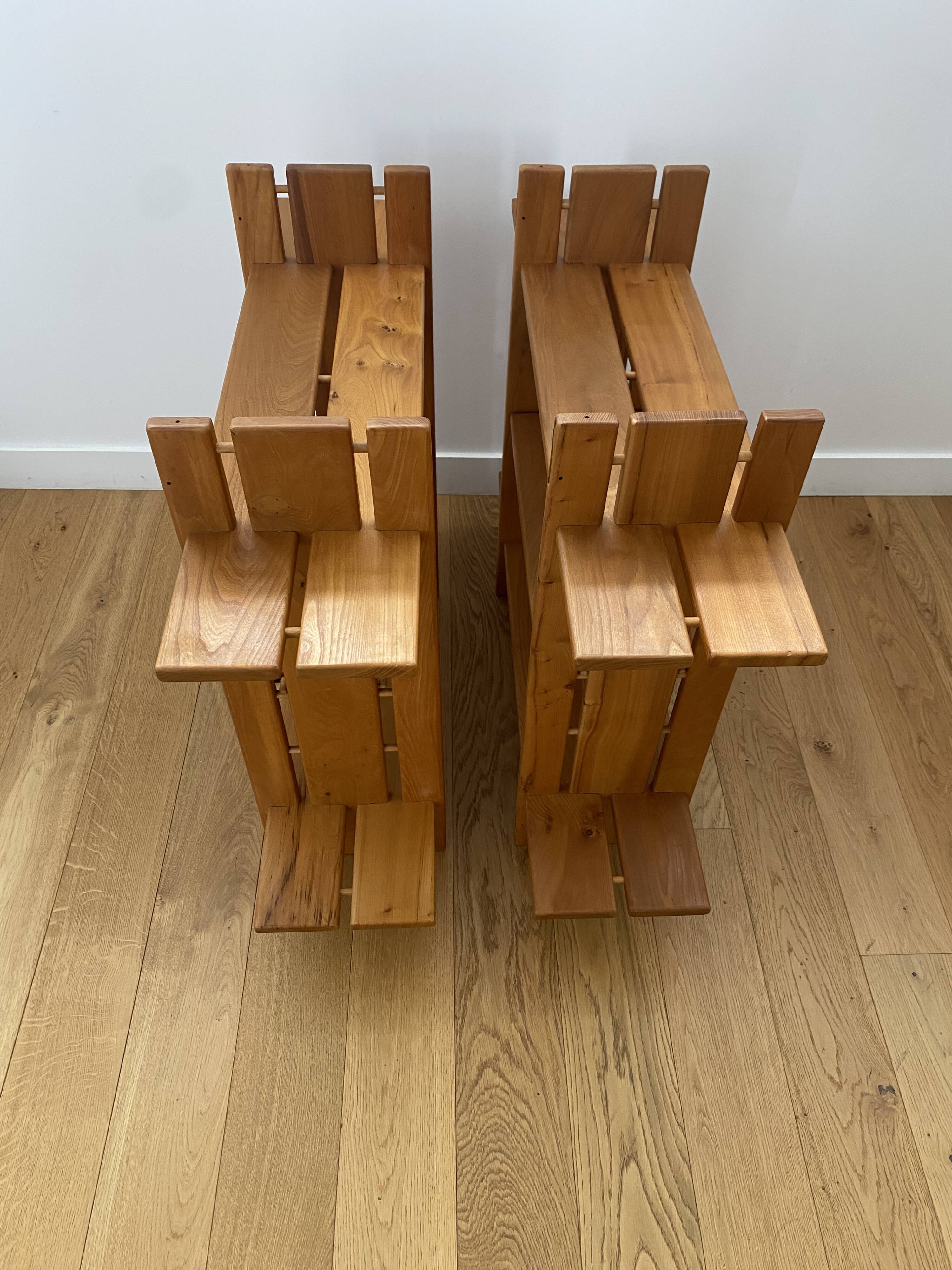 Pair of shelves/bookcases in elm by Roland Haeusler for Maison Regain.