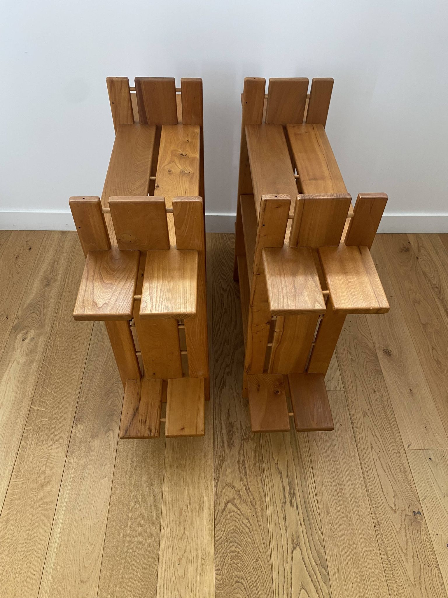 Pair of shelves/bookcases in elm by Roland Haeusler for Maison Regain.