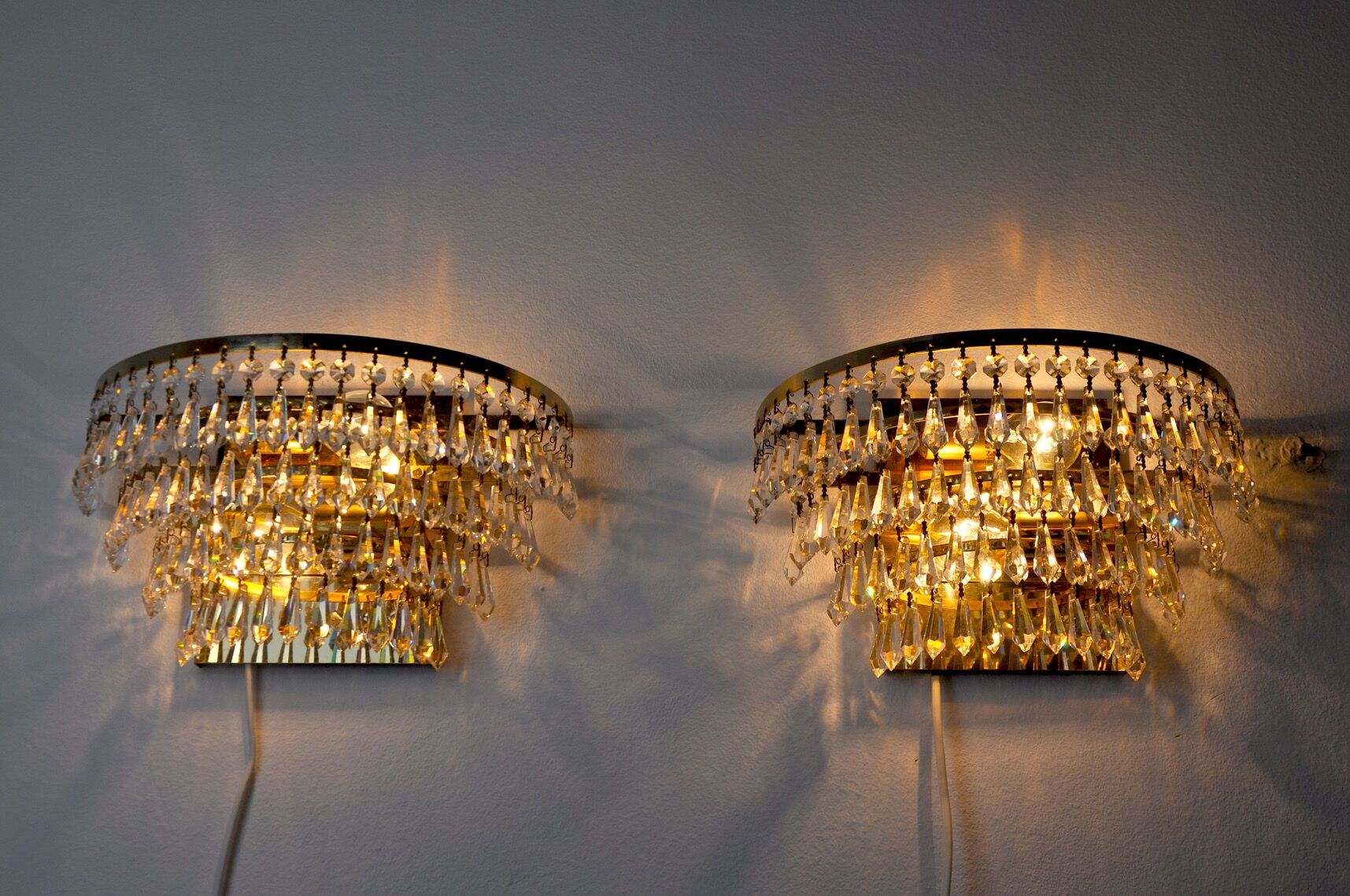 Regency sconces pair, cut crystals, Spain, 1980