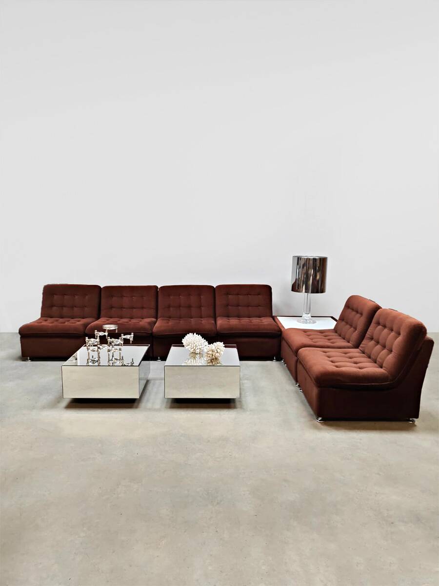 Canapé modulable vintage en velours rembourré « Sunset brown »