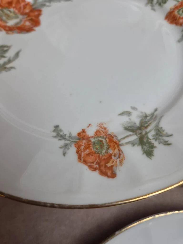 Set of 5 dessert plates in porcelain – Poppy floral design
