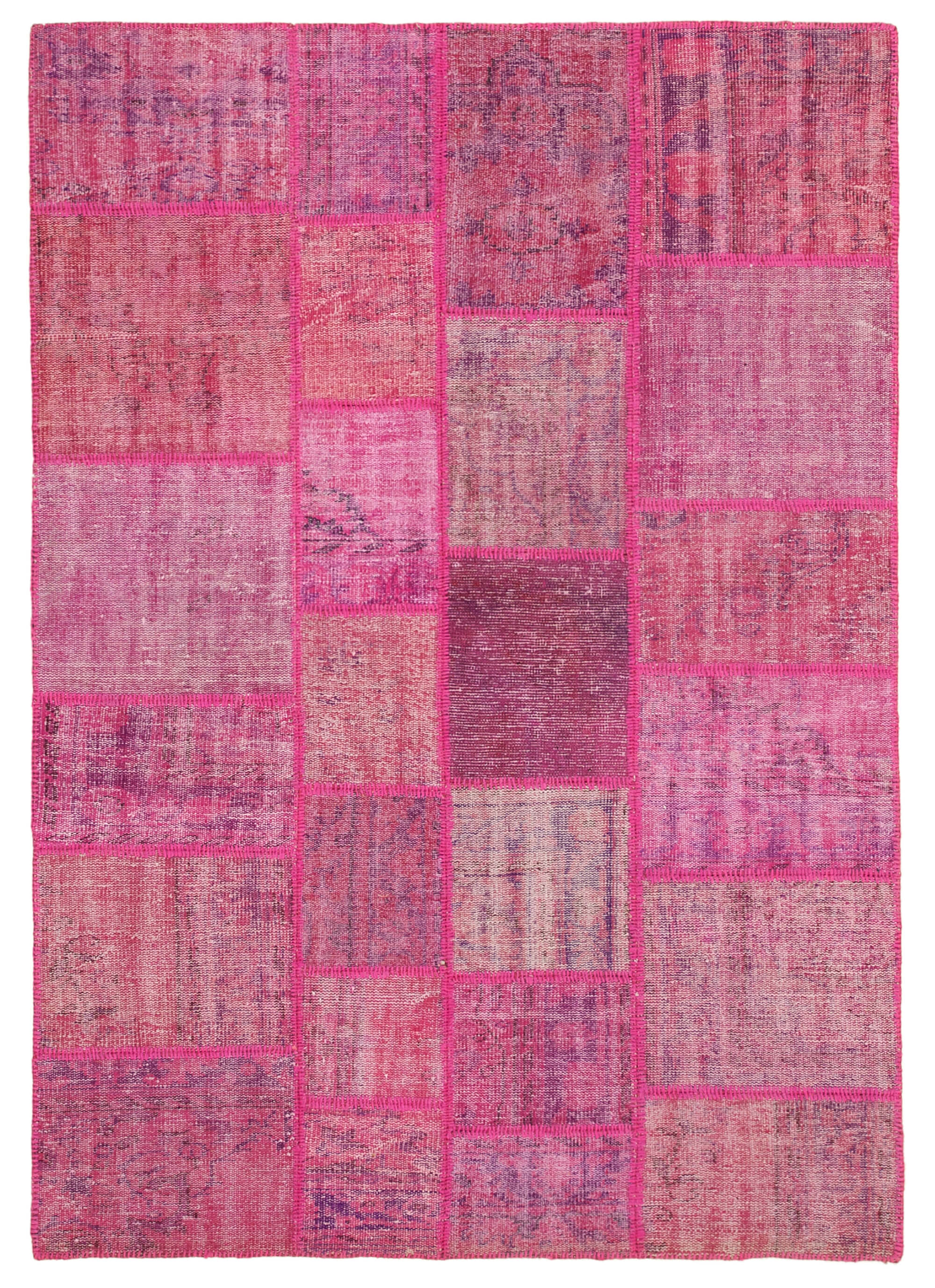 Handwoven oriental overdyed 174 cm x 247 cm pink patchwork carpet