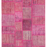 Handwoven oriental overdyed 174 cm x 247 cm pink patchwork carpet