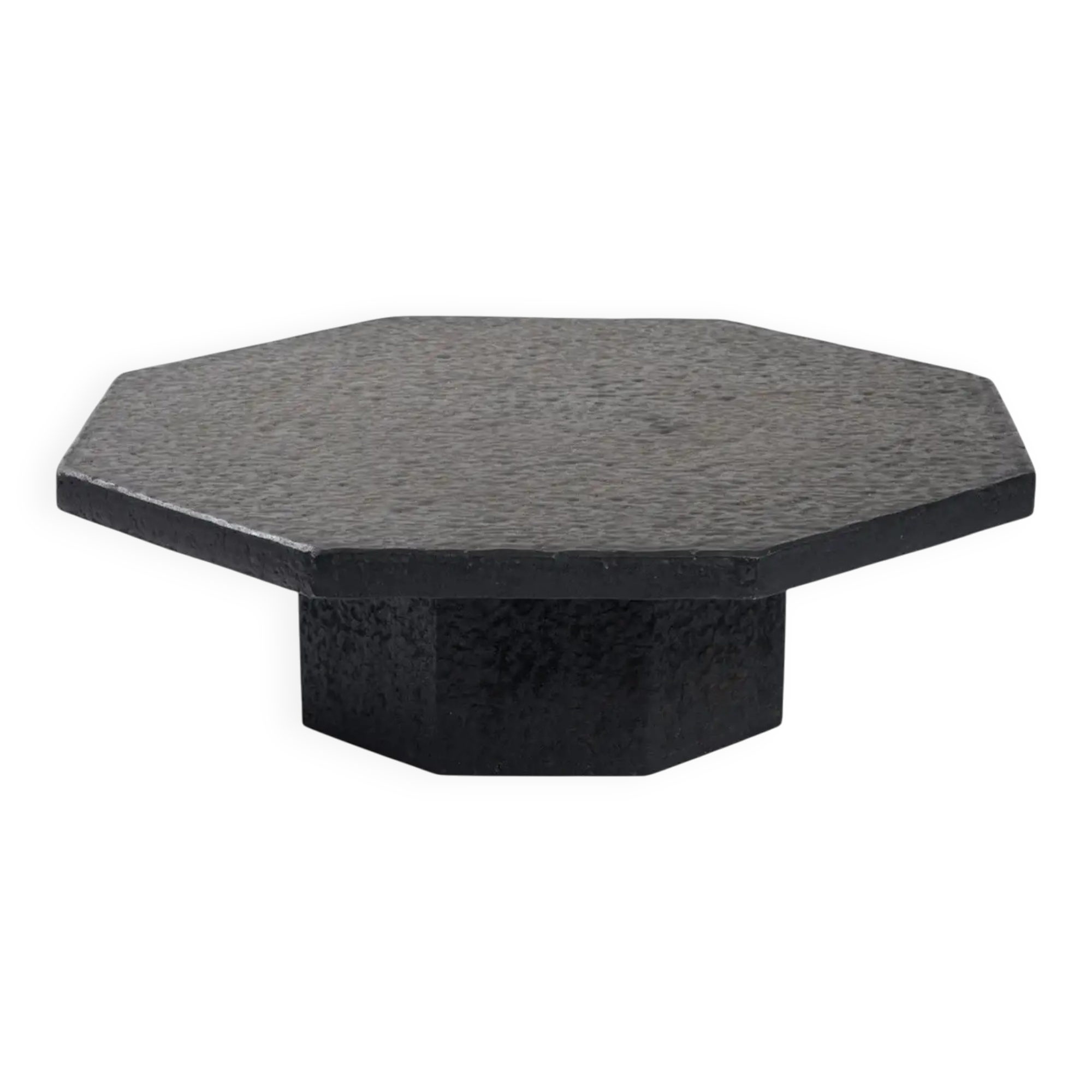 Brutalist Octagonal Coffee Table in Black Stone Look Resin, 1970s