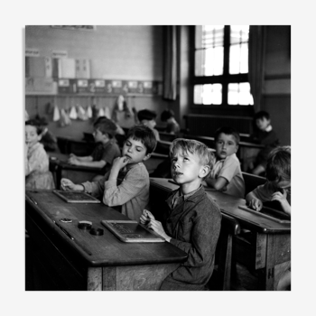 Photographie "La leçon de calcul" 1956  hommage à Robert Doisneau   /   15 x 15 cm