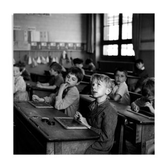 Photography, "The Computing Lesson," 1956 / Tribute to Robert Doisneau / 15 x 15 cm