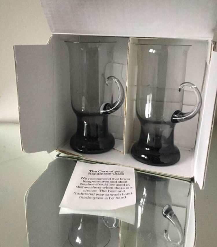 Wedgwood crystal set of 2 irish coffee glasses in smoke grey