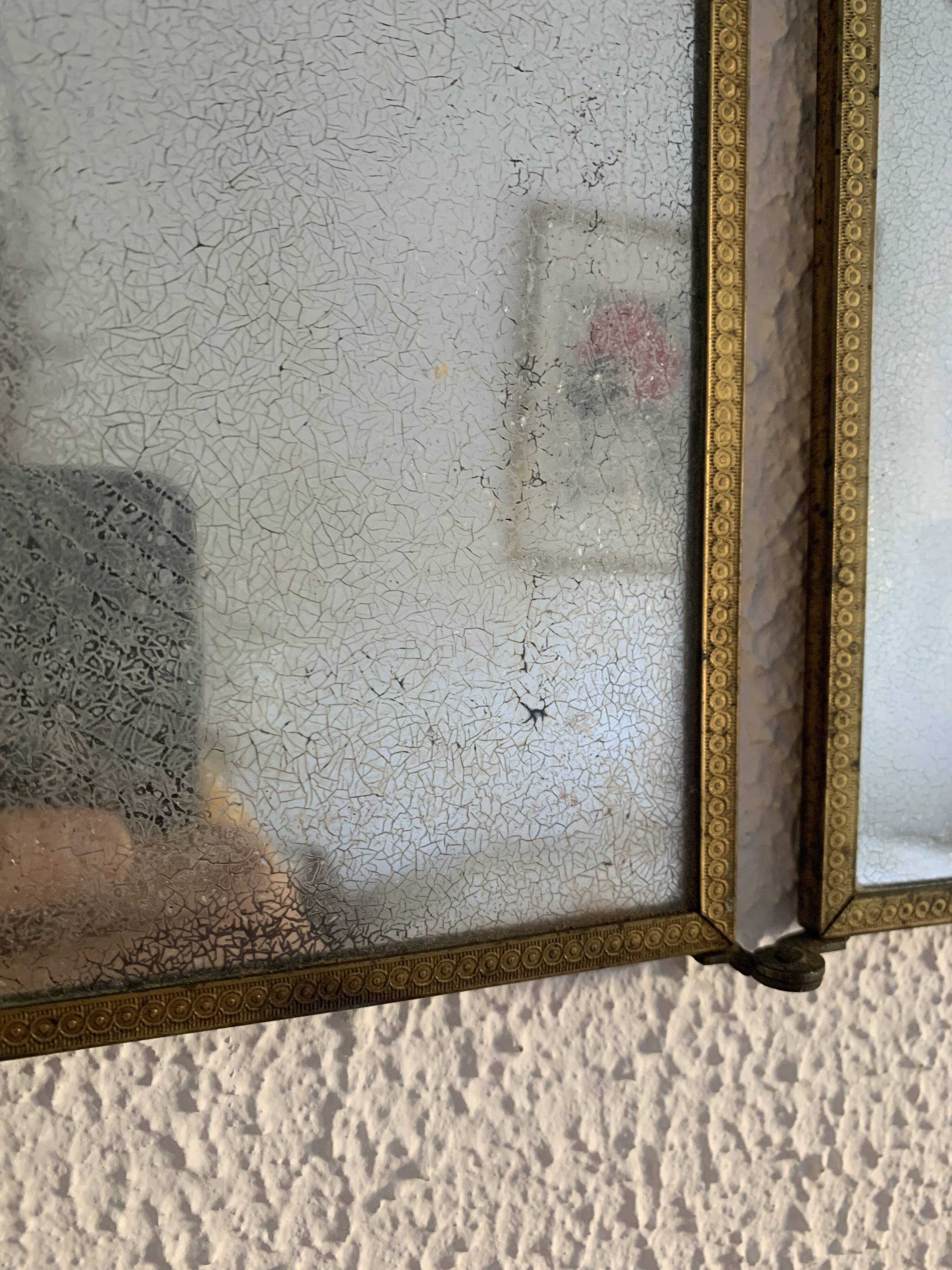 Vintage Art Nouveau gilded barber's triptych mirror 1920 - 21 x 48 cm