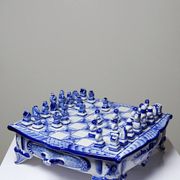 Gzhel porcelain travel chess set signed Yuri Garanin