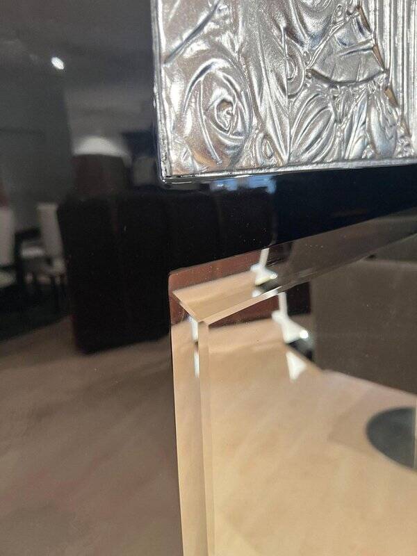 Art Deco Wall Mirror in Black Lacquer & Silver Leaf, France, 1930s