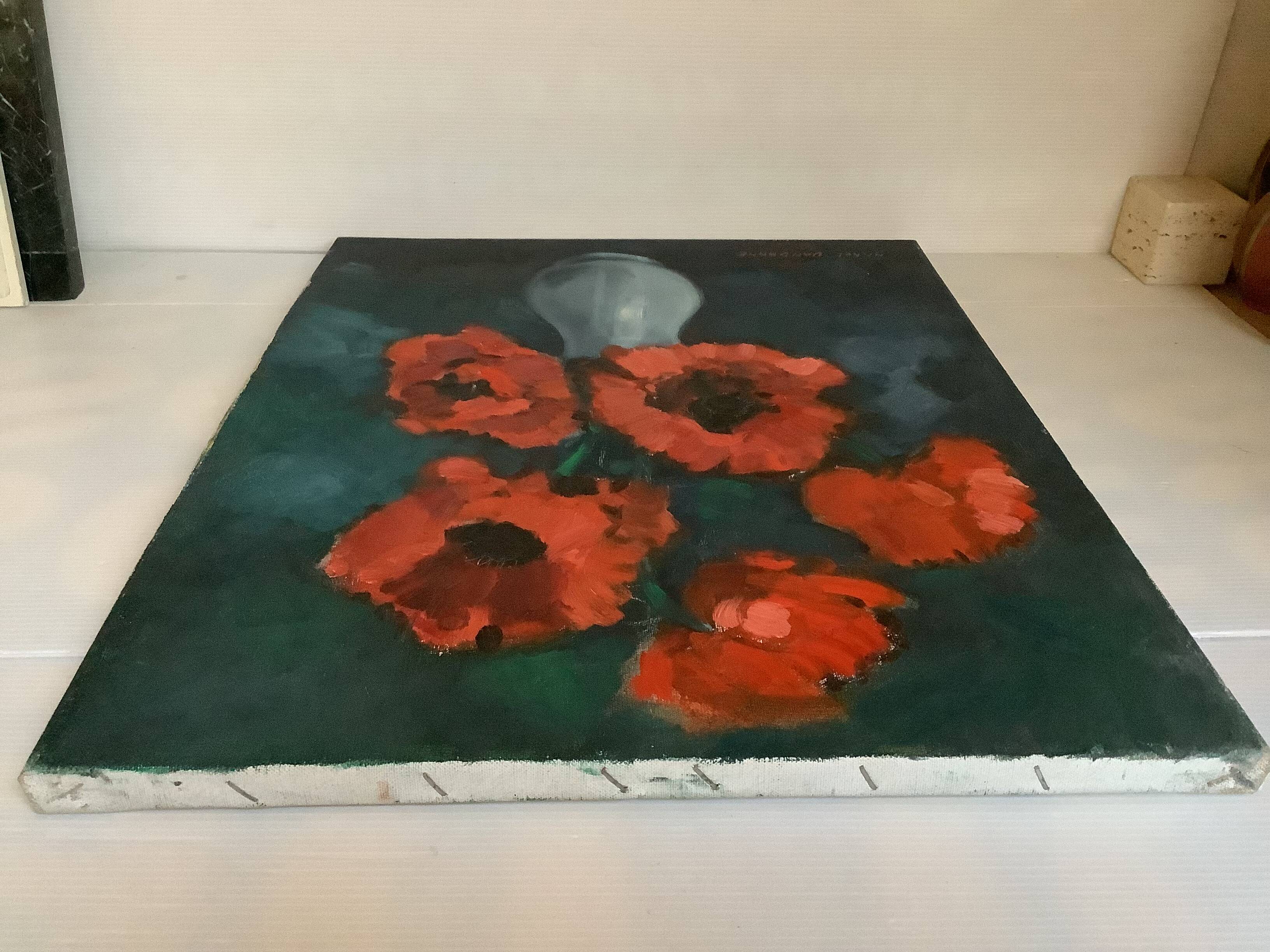 Large painting of a bouquet of flowers, oil on canvas, signed.