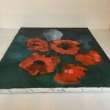 Large painting of a bouquet of flowers, oil on canvas, signed.