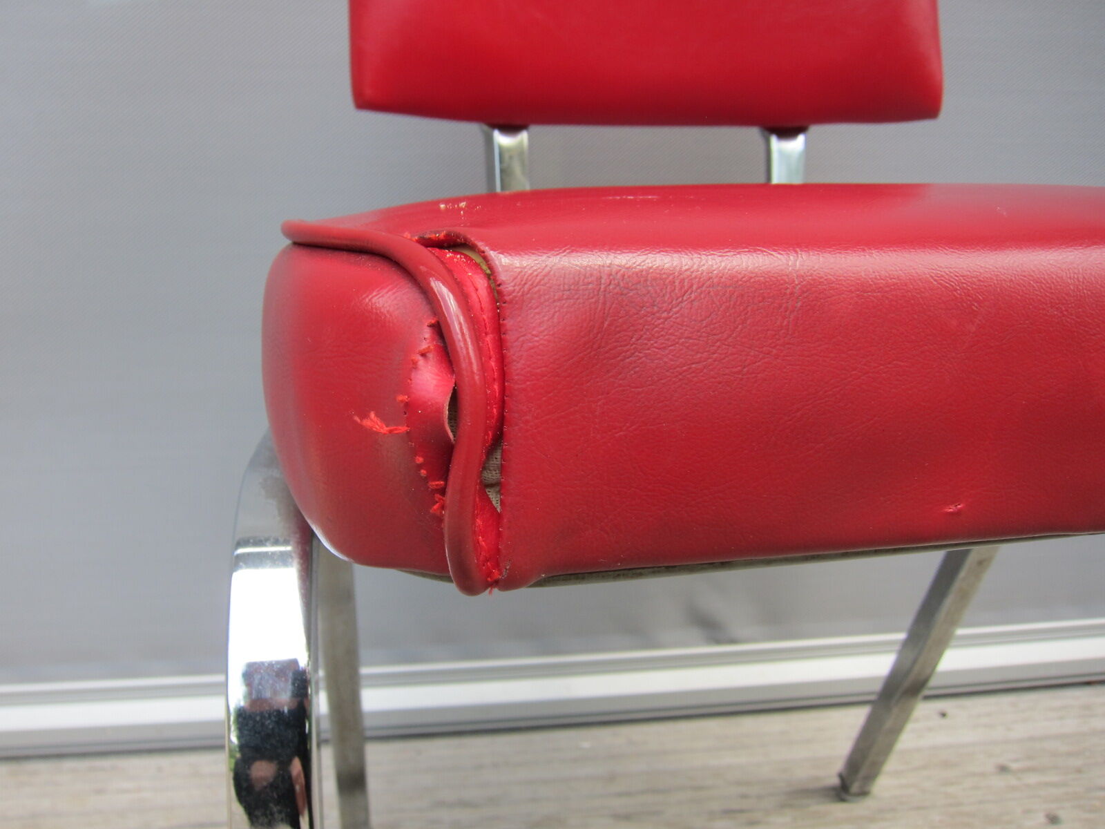 Chair vintage red leatherette chrome feet