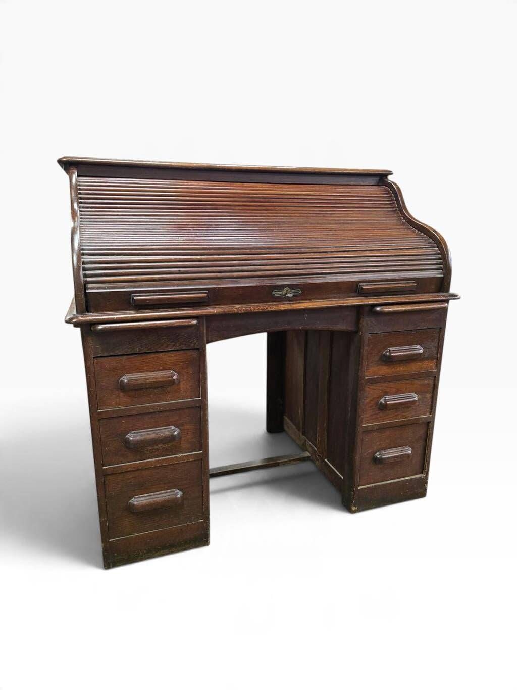 Bureau américain vintage en bois avec volet roulant