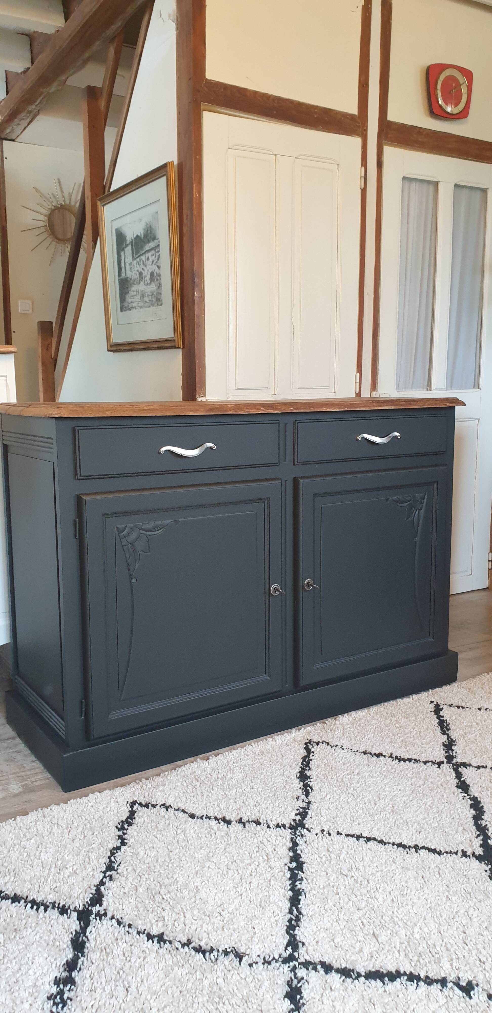 Buffet noir en bois massif