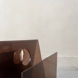Double magazine rack in smoked plexiglass, 1970s design