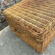 Very large vintage wicker and rattan trunk, antique chest.