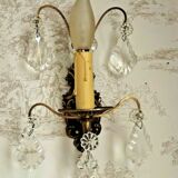 Pair vintage french ornate single wall lights with crystal drops 3138