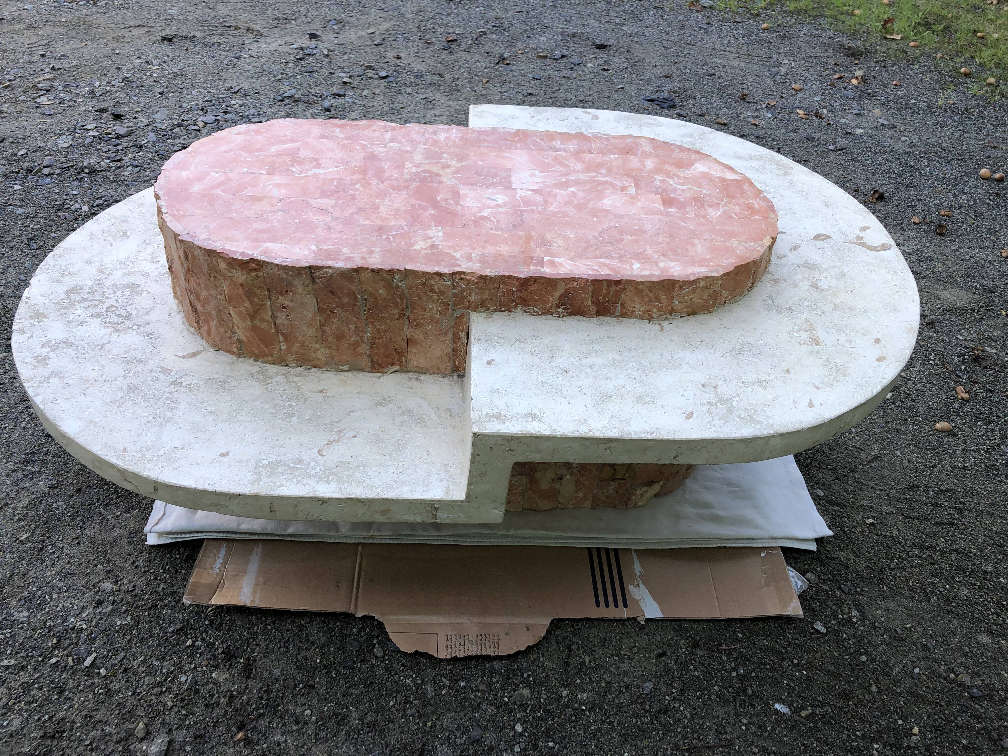 Vintage asymmetrical design coffee table in Mactan travertine stones by Magnussen ponte.