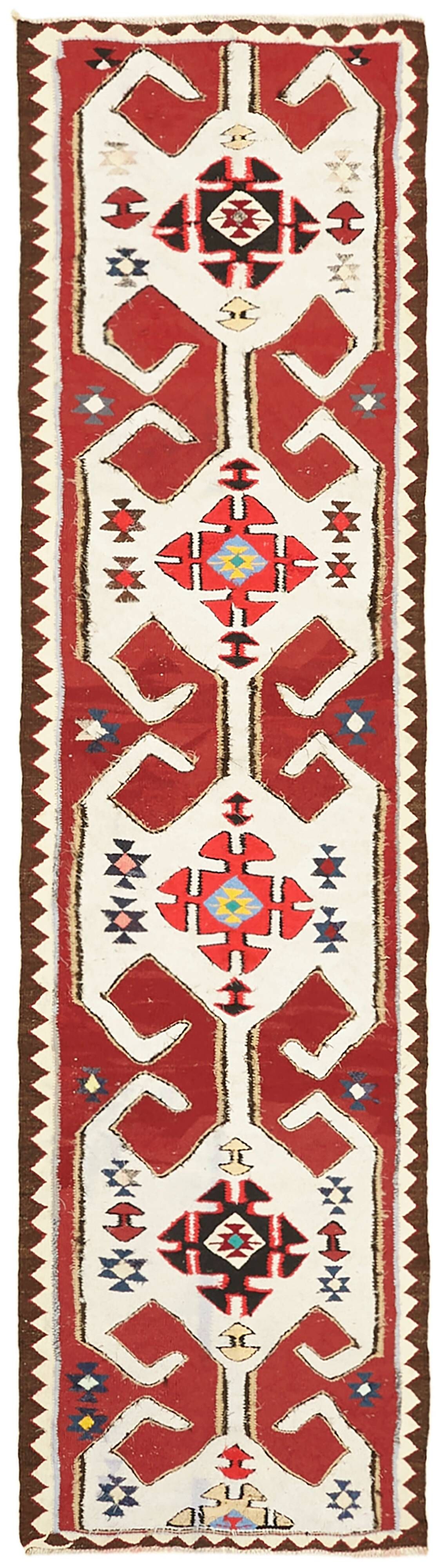 Turkish Handwoven Vintage Herki Kilim 96 cm x 332 cm