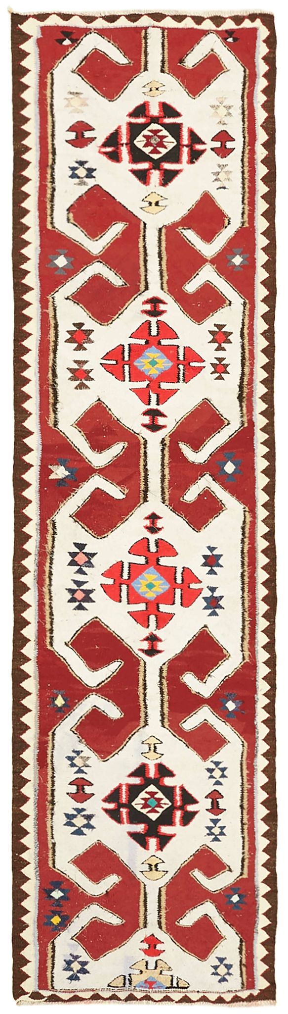 Tapis kilim vintage herki tissé à la main en Turquie 96 cm x 332 cm