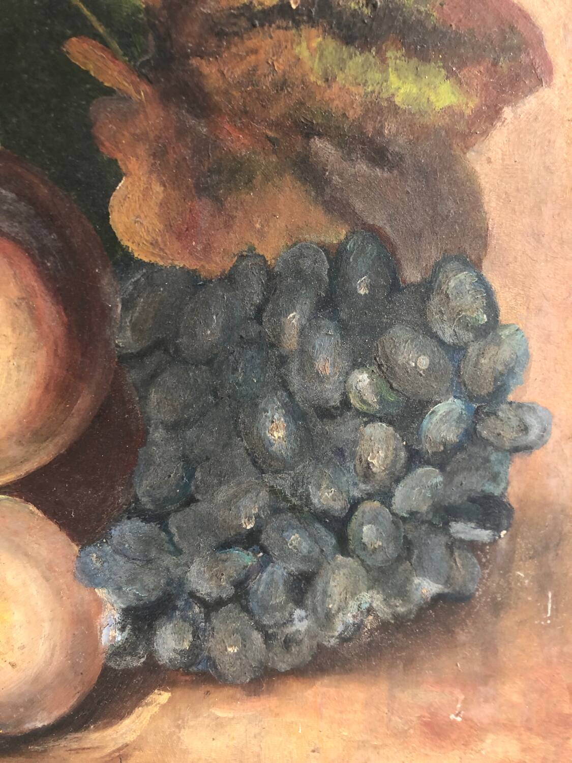 Old still life oil painting with grapes signed